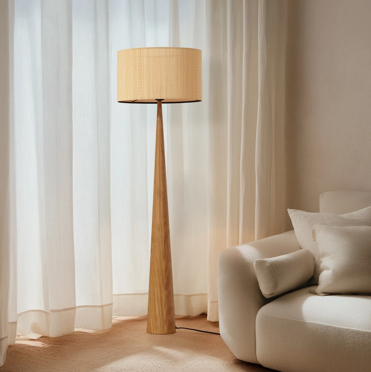 Lámpara de pie Lucande Fabrena, color natural, bambú, altura 138 cm