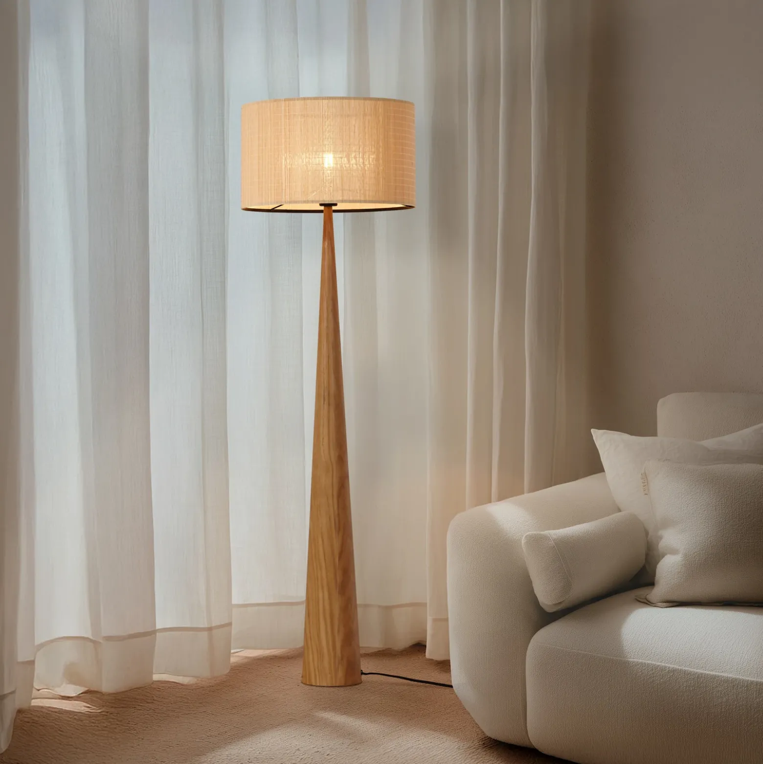 Lámpara de pie Lucande Fabrena, color natural, bambú, altura 138 cm