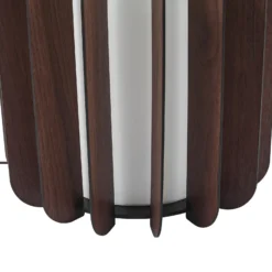 Lámpara de pie Lucande Juneta, 75 cm, marrón, madera, textil