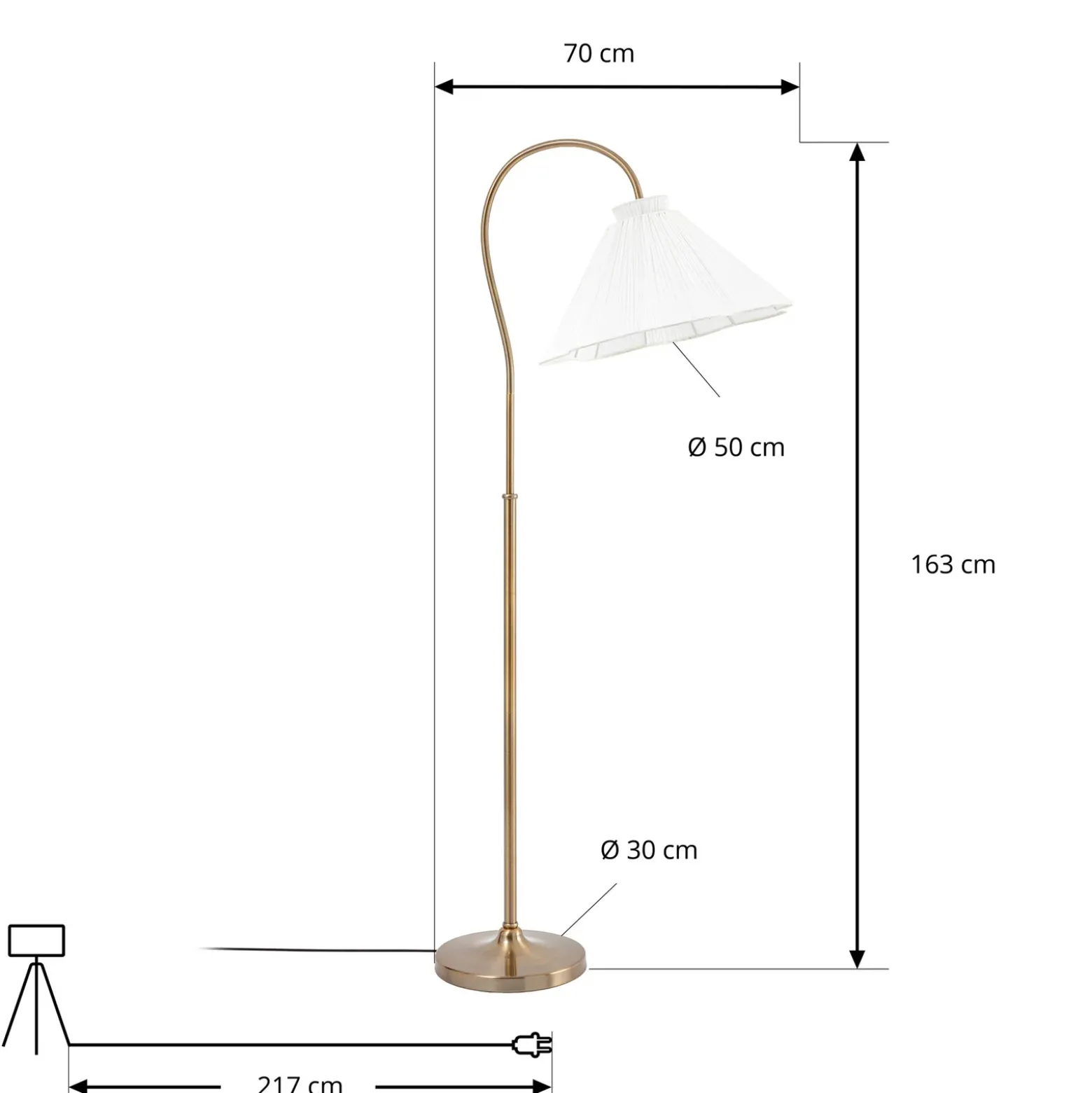 Lámpara de pie Lucande «Lisbeth», altura 162 cm, blanco/latón, E27