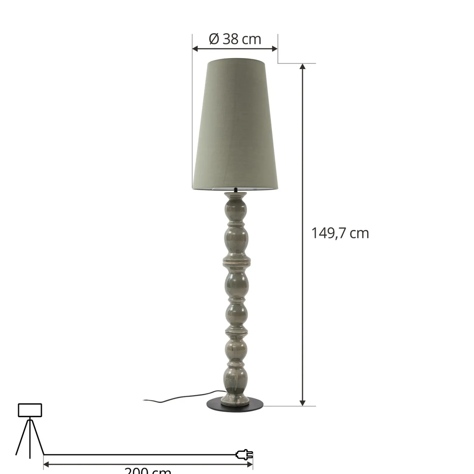 Lámpara de pie Lucande Lyndorin, verde, cerámica, 150 cm