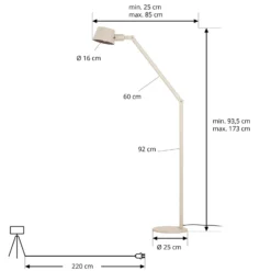 Lámpara de pie Lucande Silka, 173 cm, beige, regulable, E27