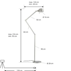 Lámpara de pie Lucande Silka, 216 cm, níquel satinado, regulable