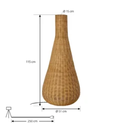 Lámpara de pie Lucande Takeo, ratán, altura 115 cm, E27