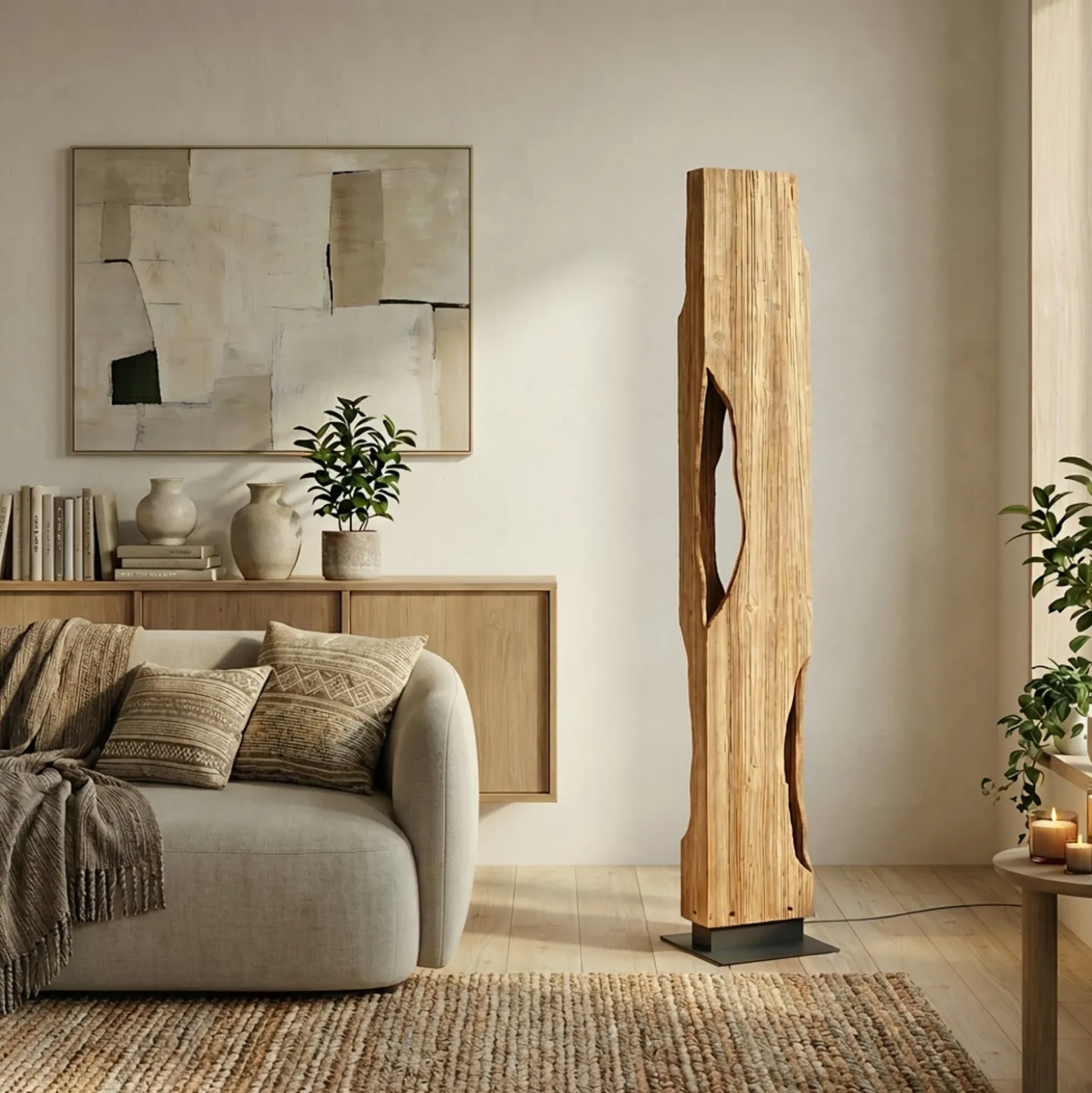 Lámpara de pie Lucande Tarry, madera, altura 137 cm, 4 x E27