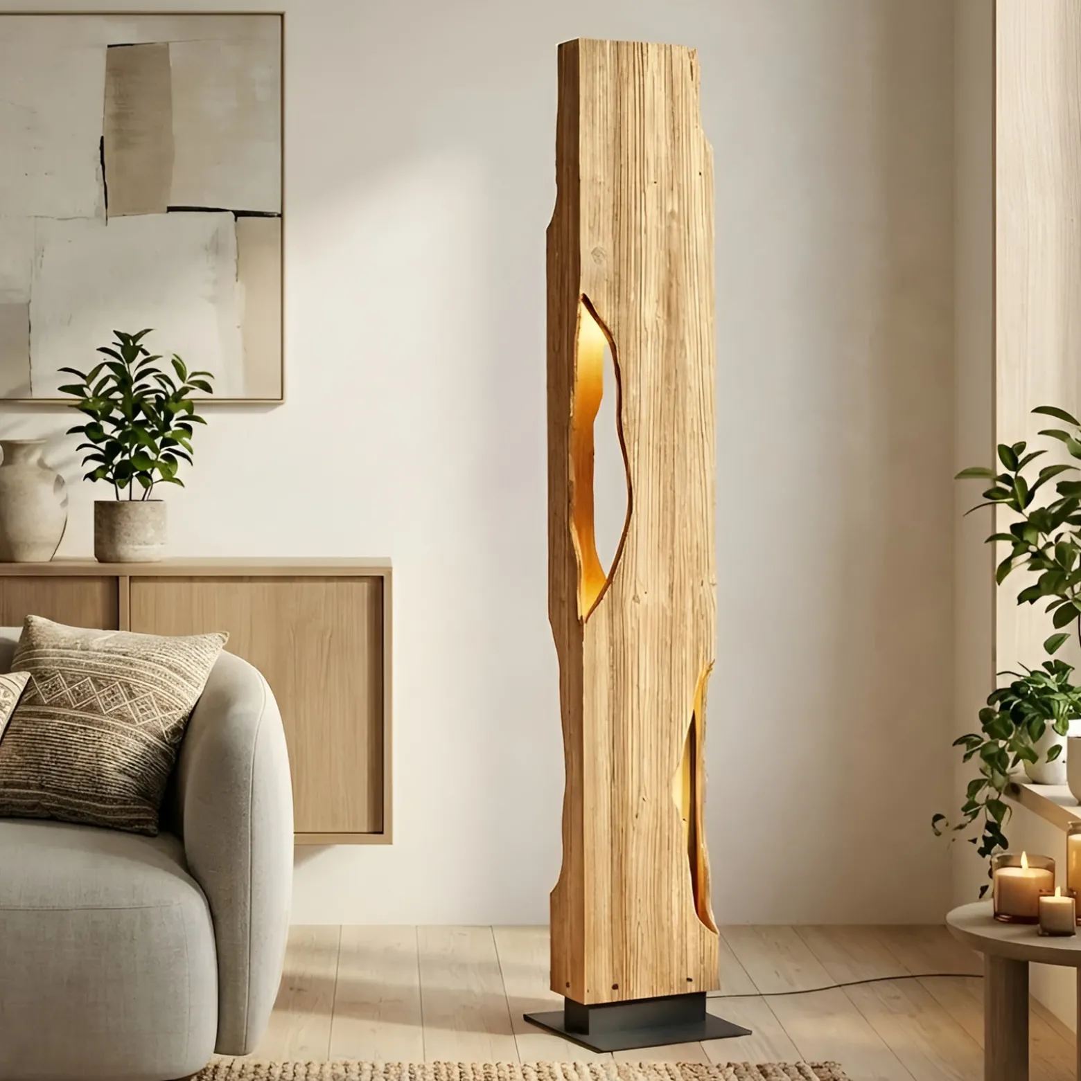 Lámpara de pie Lucande Tarry, madera, altura 137 cm, 4 x E27