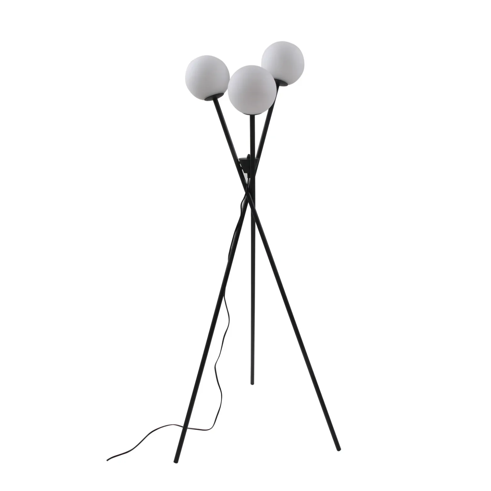 Lámpara de pie Lucande Visata, negra, cristal, 3 luces, trípode