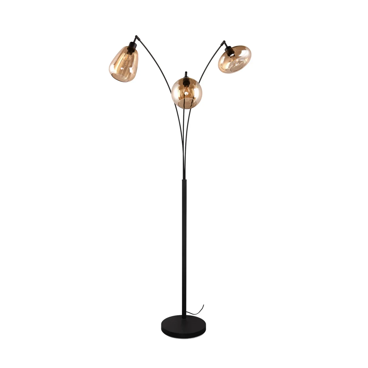 Lámpara de pie Lumina, 3 luces, negro/ámbar, cristal