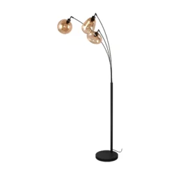 Lámpara de pie Lumina, 3 luces, negro/ámbar, cristal