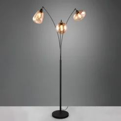 Lámpara de pie Lumina, 3 luces, negro/ámbar, cristal