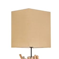 Lámpara de pie Marica con pantalla de tela y elemento de madera