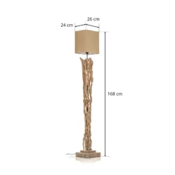 Lámpara de pie Marica con pantalla de tela y elemento de madera
