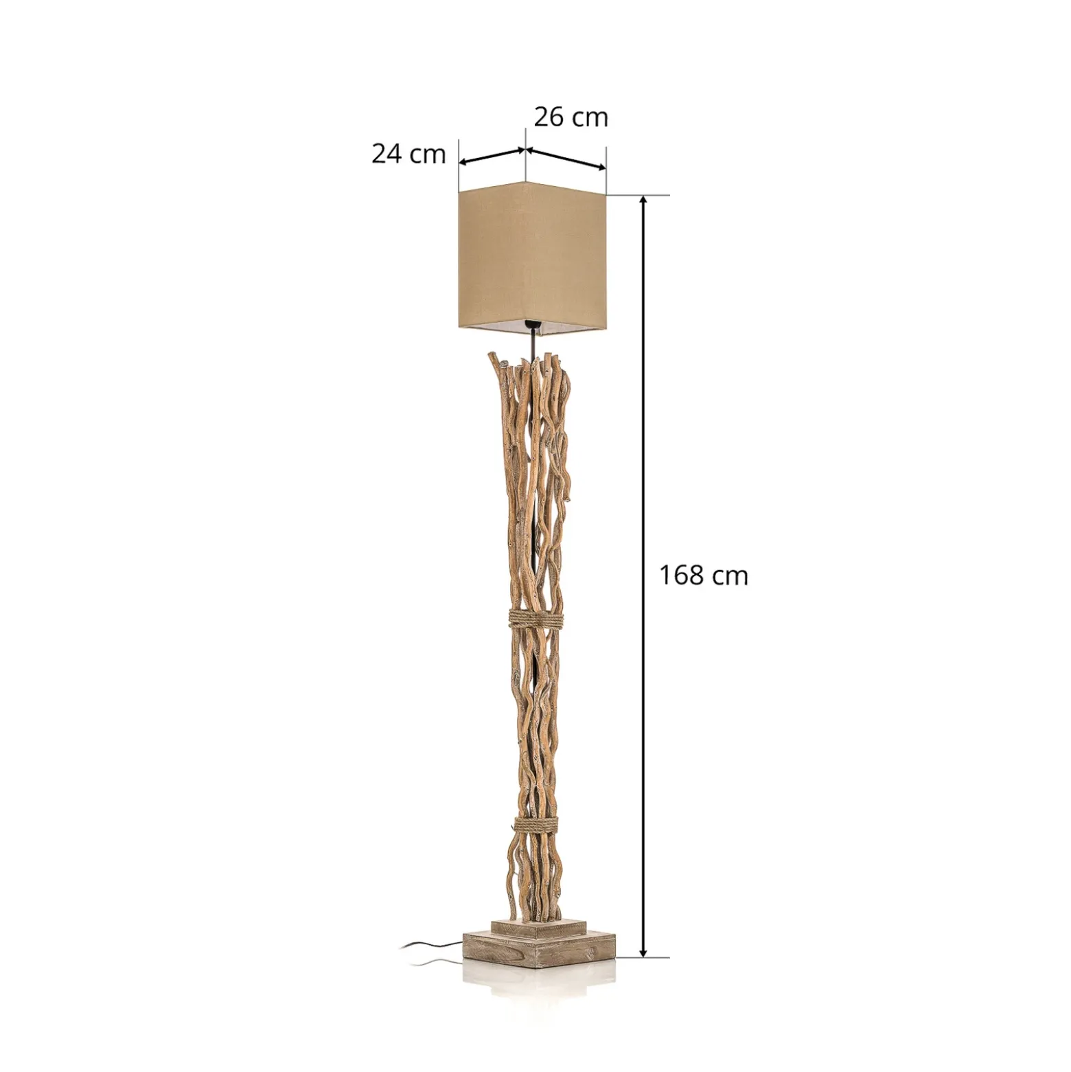Lámpara de pie Marica con pantalla de tela y elemento de madera