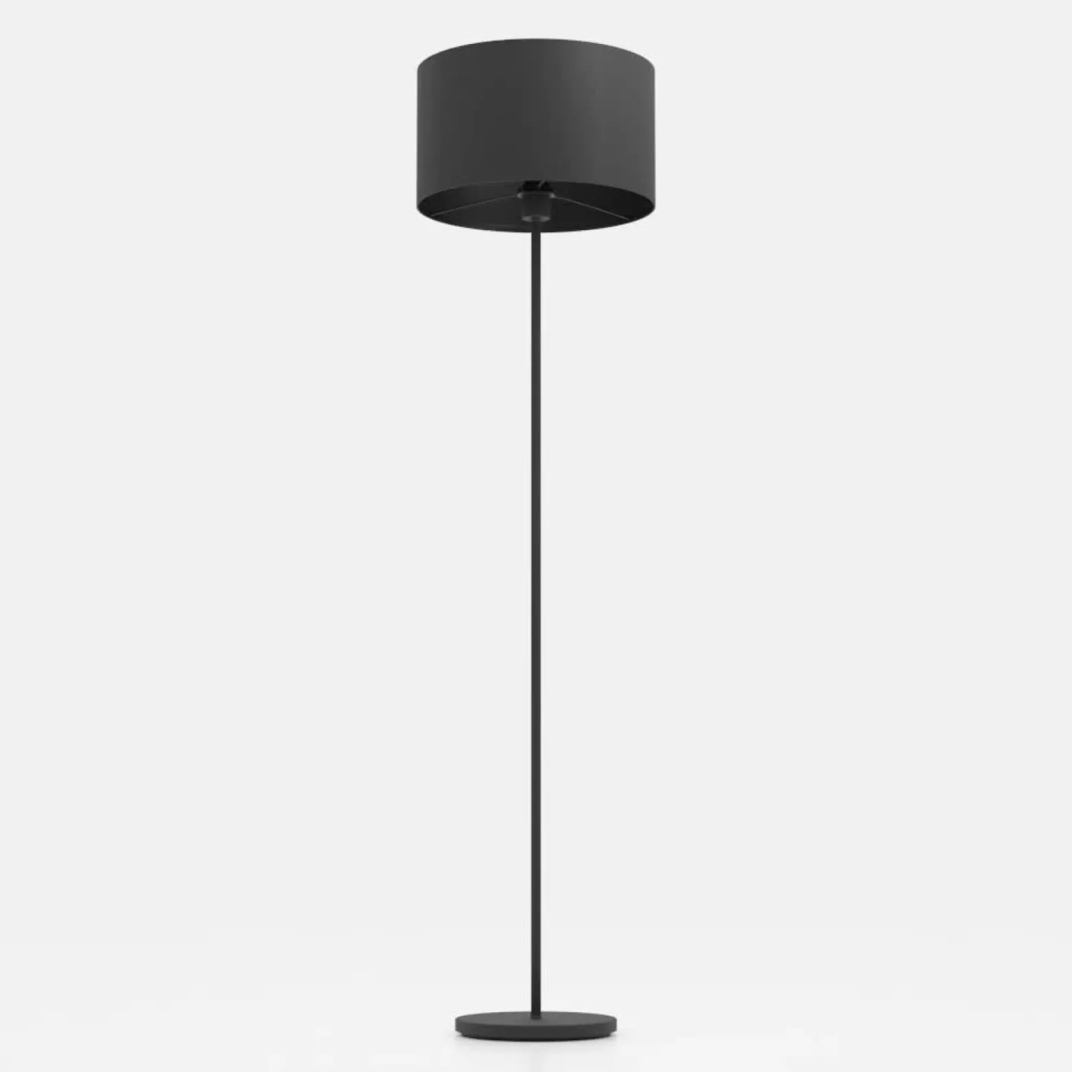 Lámpara de pie Maserlo, negra, altura 151 cm, tela/acero