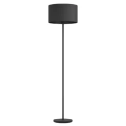 Lámpara de pie Maserlo, negra, altura 151 cm, tela/acero