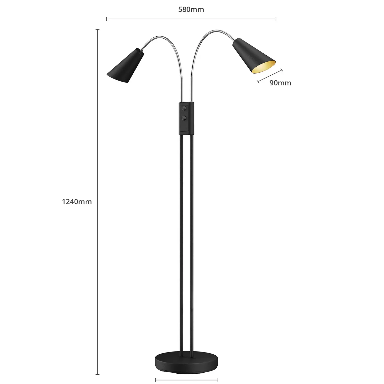 Lámpara de pie Medira de Lucande, negra, 2 luces, ajustable, GU10