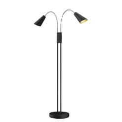 Lámpara de pie Medira de Lucande, negra, 2 luces, ajustable, GU10