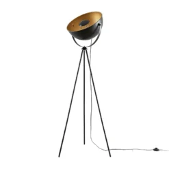 Lámpara de pie Meline de Lindby, negro/dorado, metal, trípode
