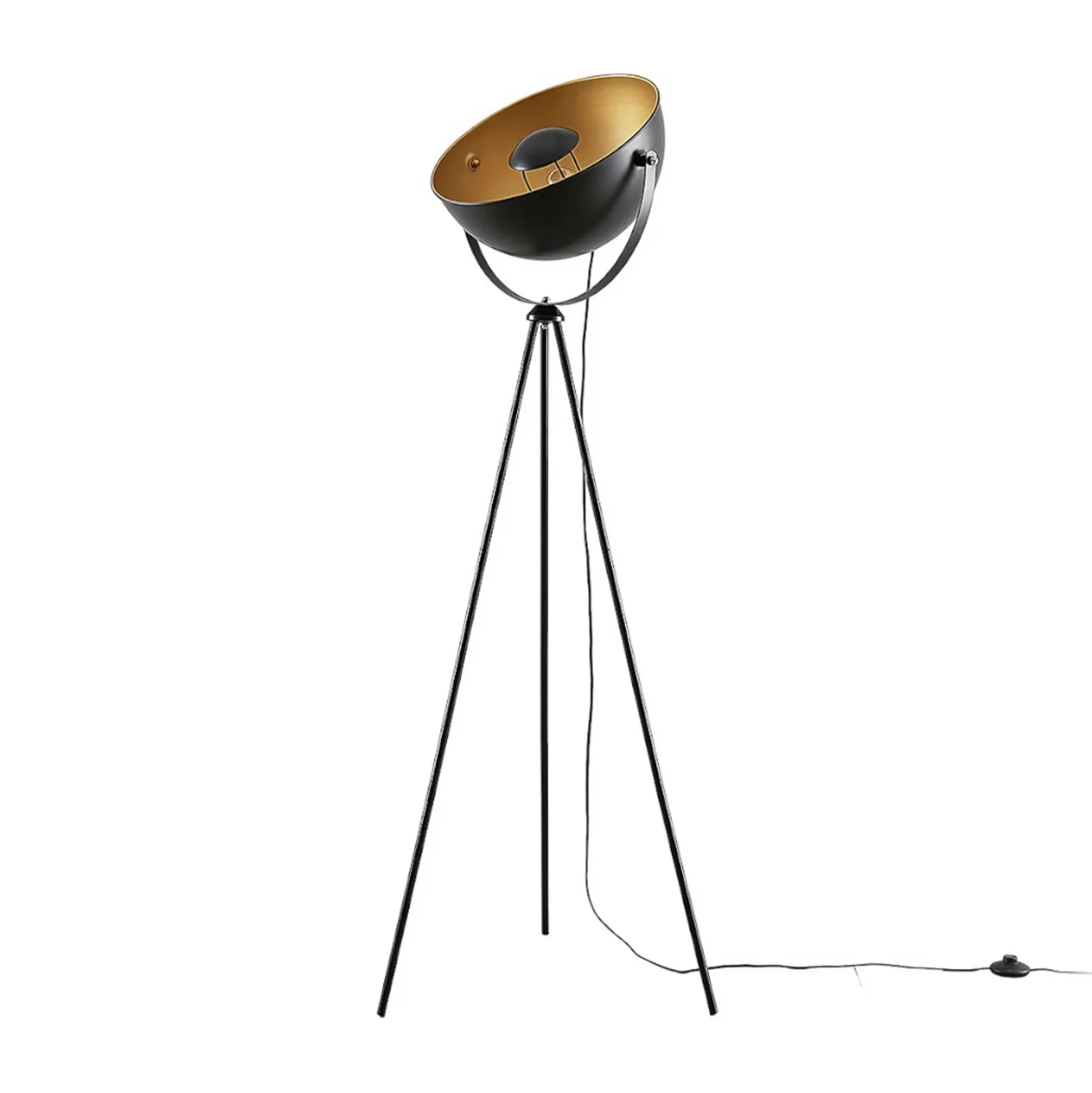 Lámpara de pie Meline de Lindby, negro/dorado, metal, trípode