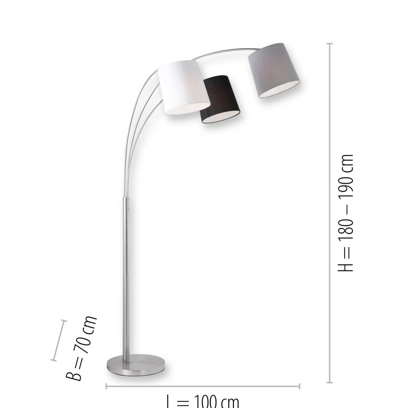 Lámpara de pie Melvin, 3 luces, negro/gris/blanco