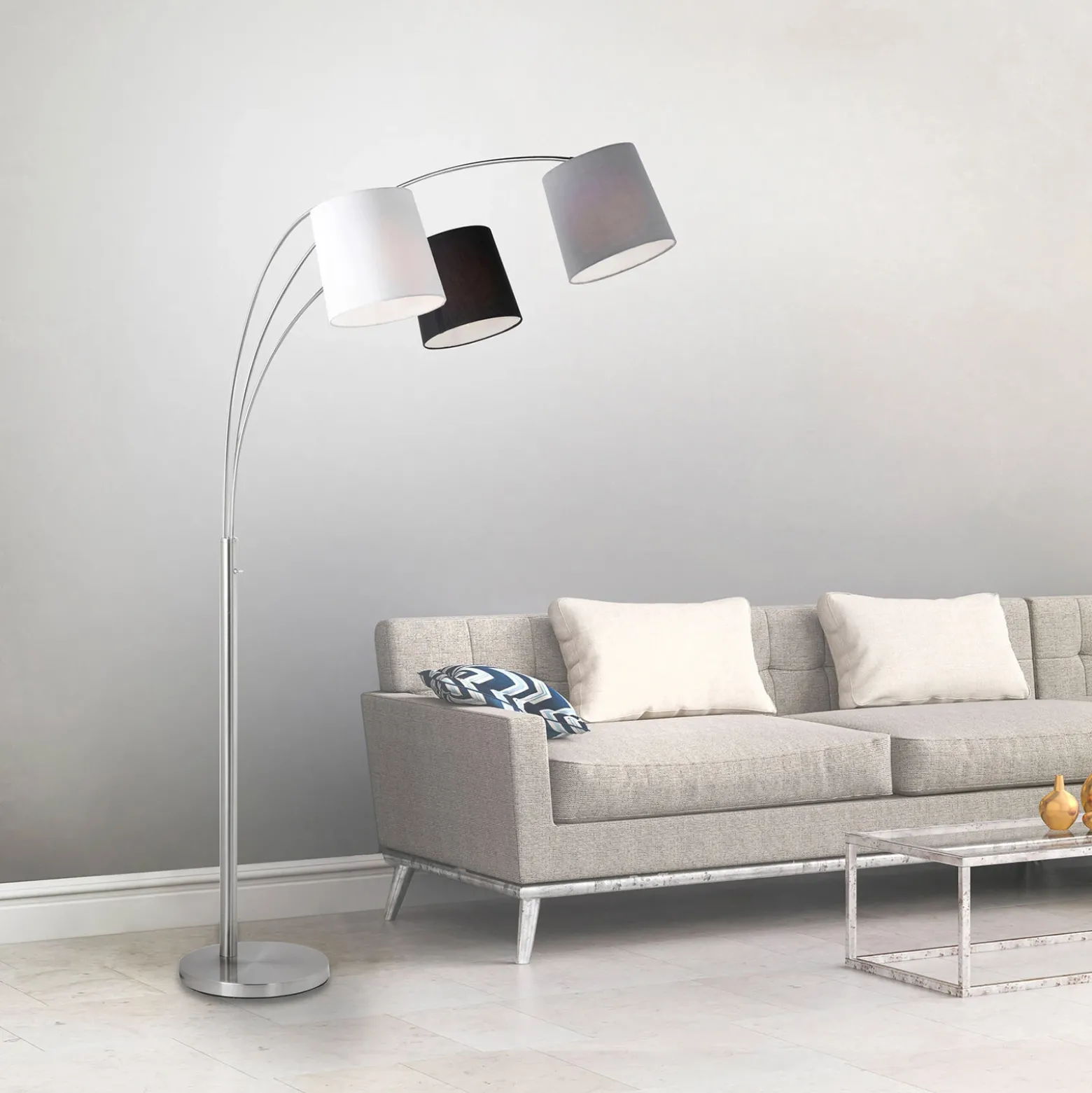 Lámpara de pie Melvin, 3 luces, negro/gris/blanco