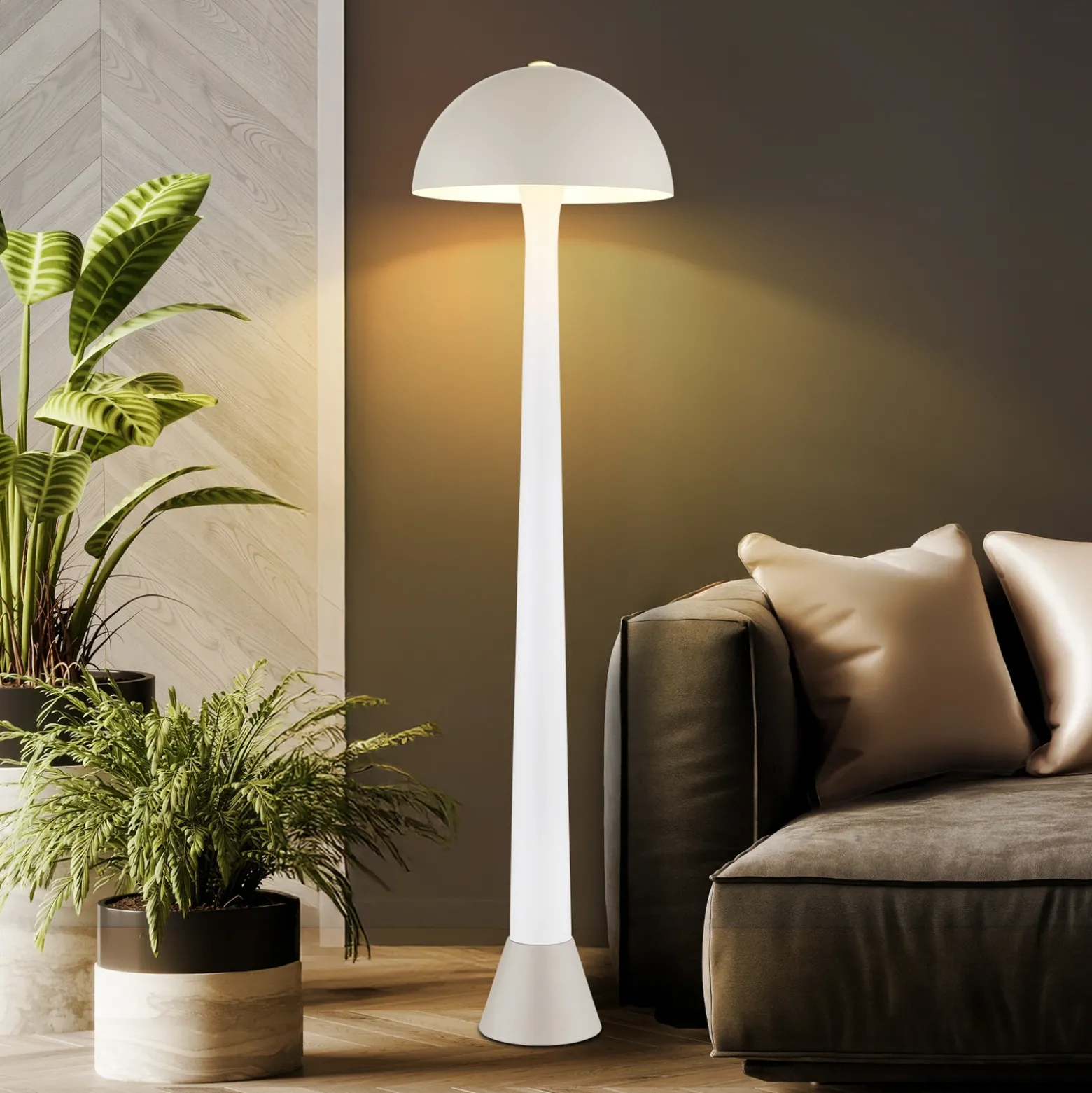 Lámpara de pie Merlin, color arena/blanco, metal, 150 cm de altura, E27
