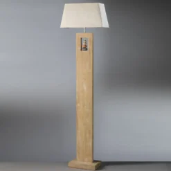 Lámpara de pie Miriel, altura 170 cm, textil, madera