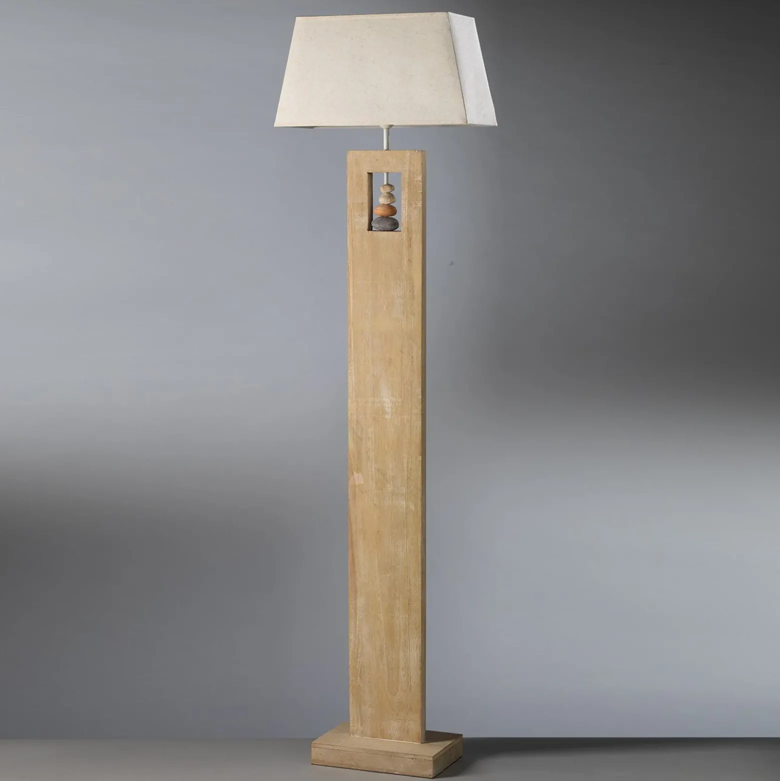 Lámpara de pie Miriel, altura 170 cm, textil, madera