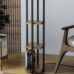 Lámpara de pie 8115, negro/dorado/blanco, metal/lona, altura 130 cm