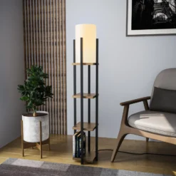 Lámpara de pie 8115, negro/dorado/blanco, metal/lona, altura 130 cm