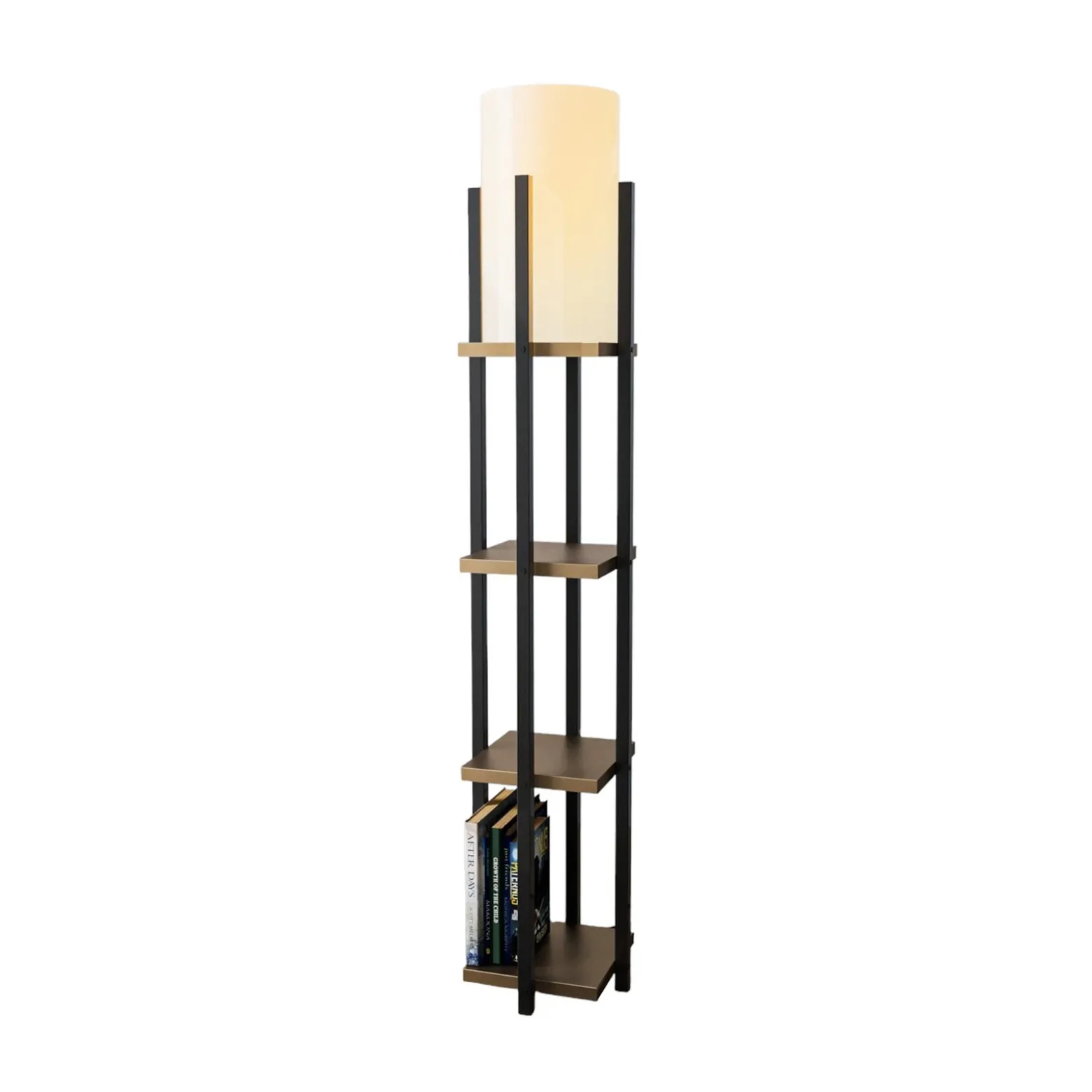 Lámpara de pie 8115, negro/dorado/blanco, metal/lona, altura 130 cm