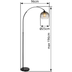 Lámpara de pie Newcastle, altura 196 cm, negro mate/gris humo