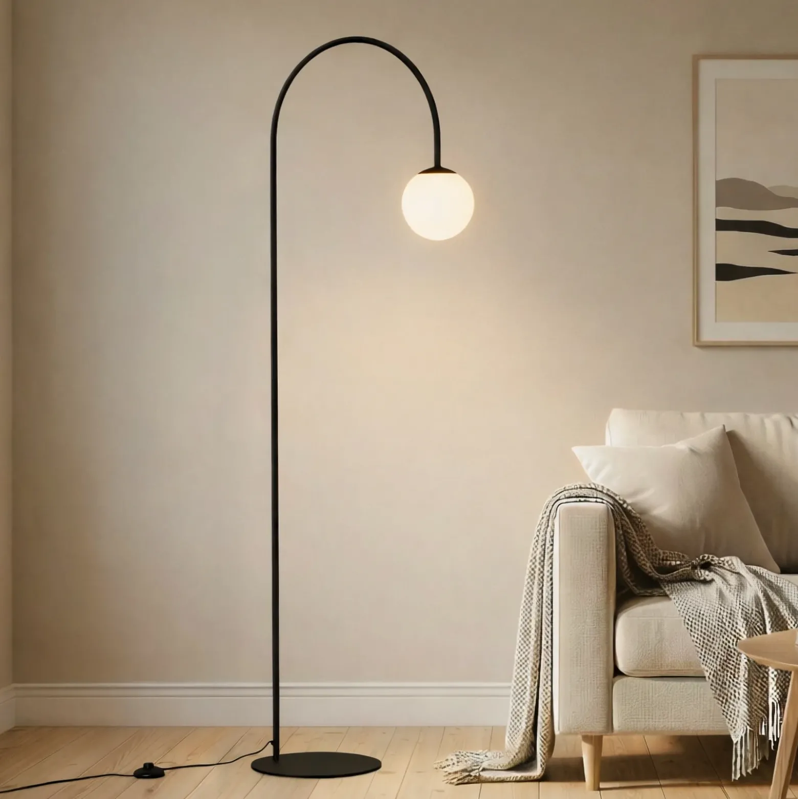 Lámpara de pie Nova, vidrio/metal, negro/blanco, altura 155 cm
