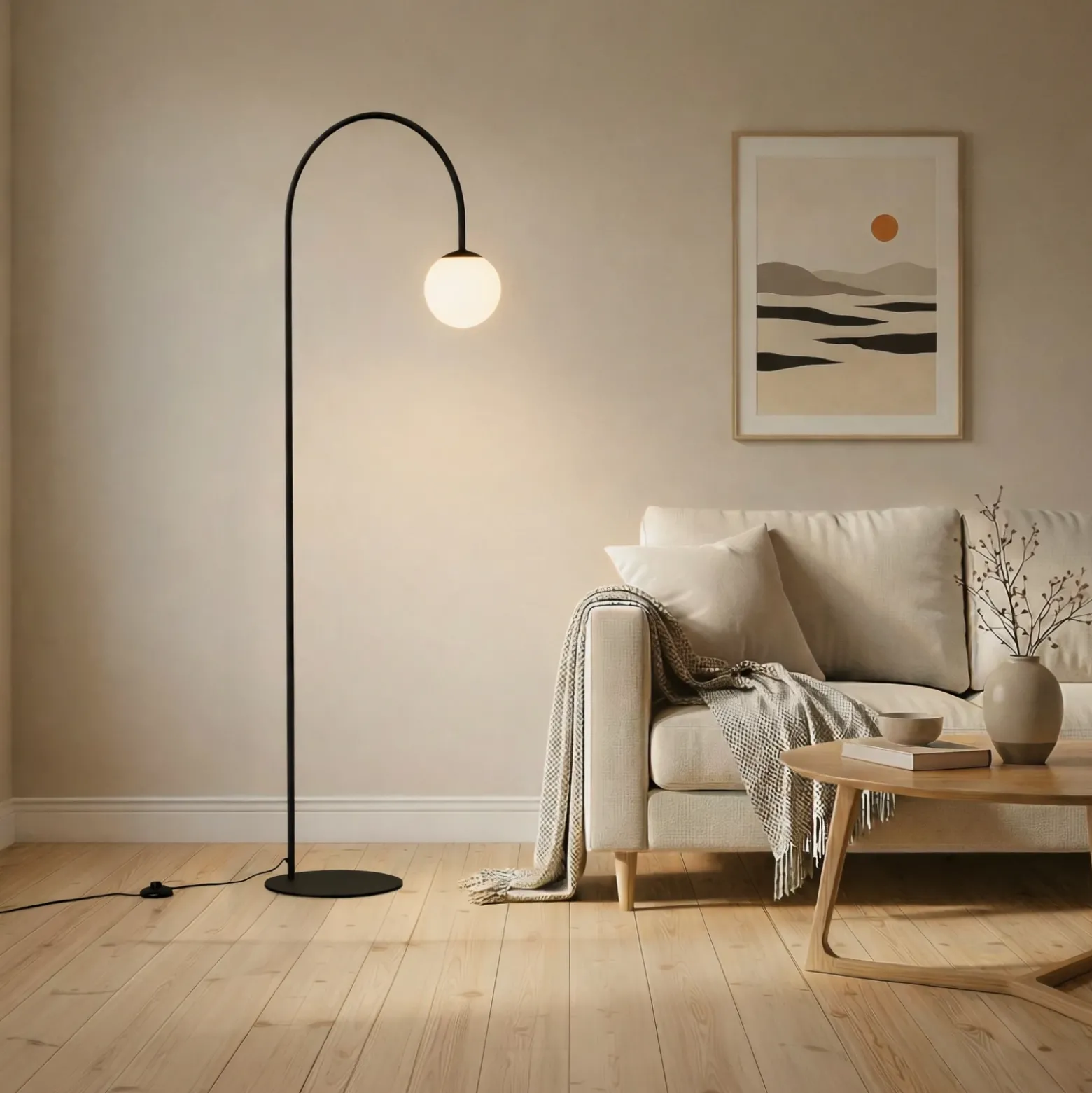 Lámpara de pie Nova, vidrio/metal, negro/blanco, altura 155 cm