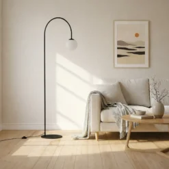 Lámpara de pie Nova, vidrio/metal, negro/blanco, altura 155 cm