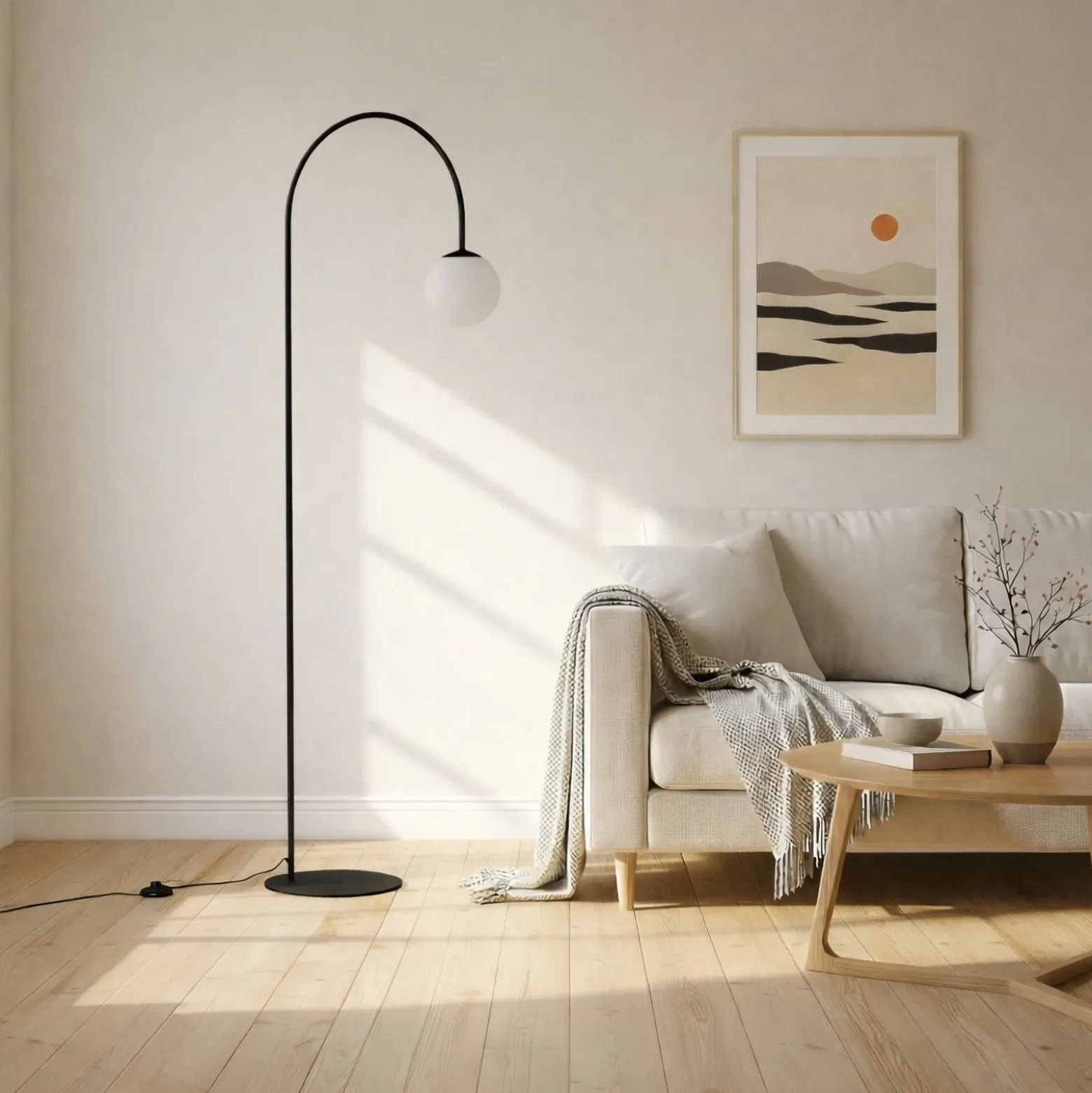 Lámpara de pie Nova, vidrio/metal, negro/blanco, altura 155 cm