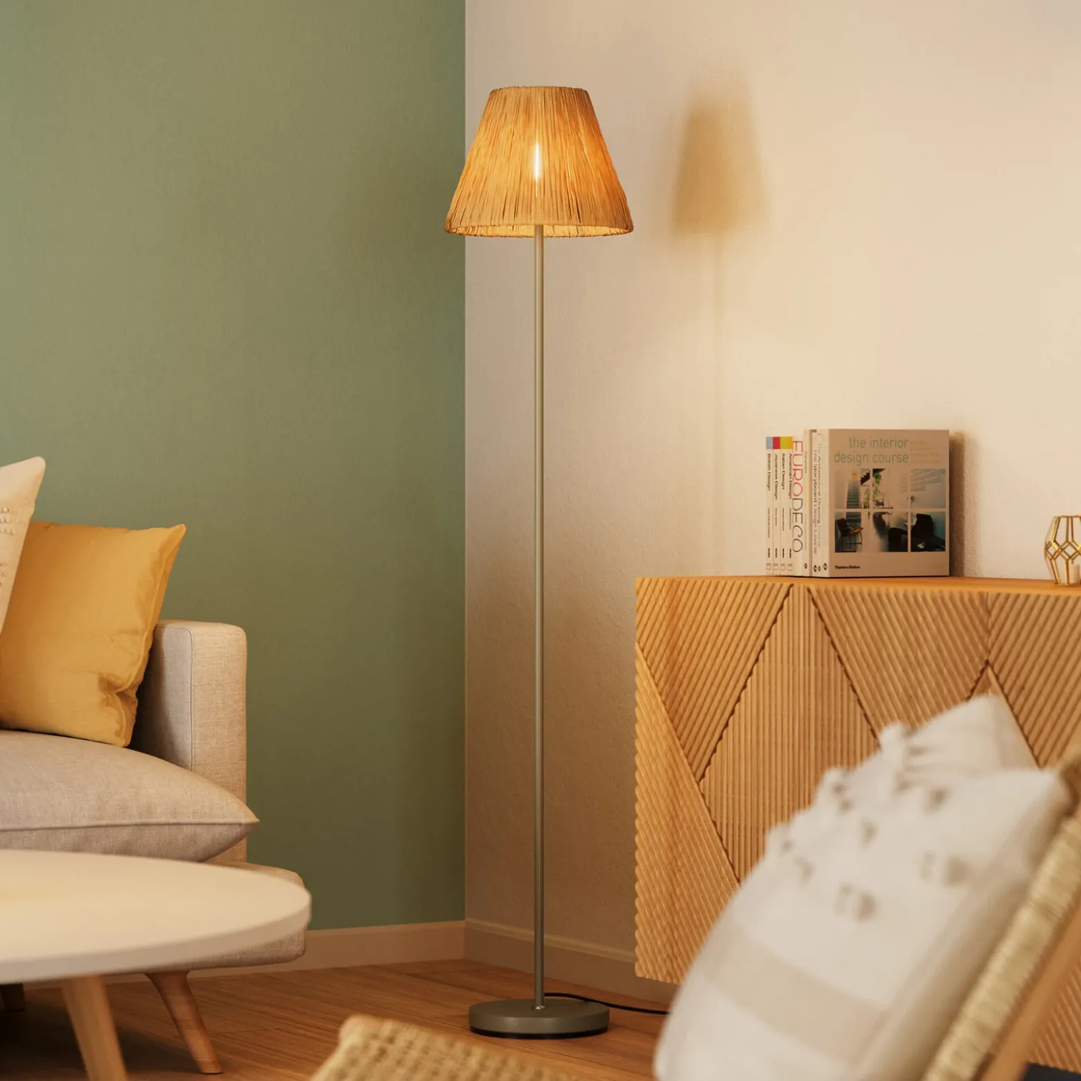 Lámpara de pie OSRAM Decor Raffia, 1 luz, rafia color natural, E27