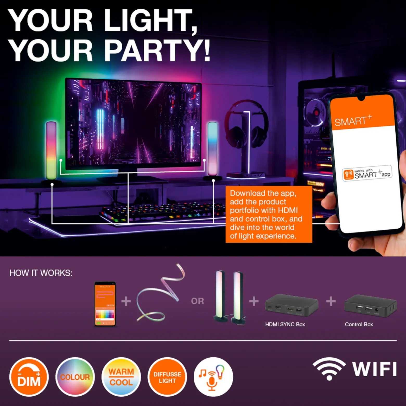 Lámpara de pie OSRAM SMART+ WiFi CORNER MAGIC plateada 140 cm RGB