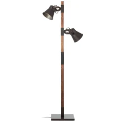 Lámpara de pie Plow, 2 focos, negro/madera oscuro