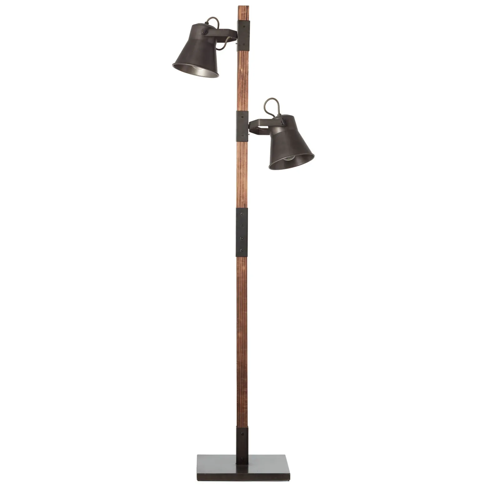 Lámpara de pie Plow, 2 focos, negro/madera oscuro