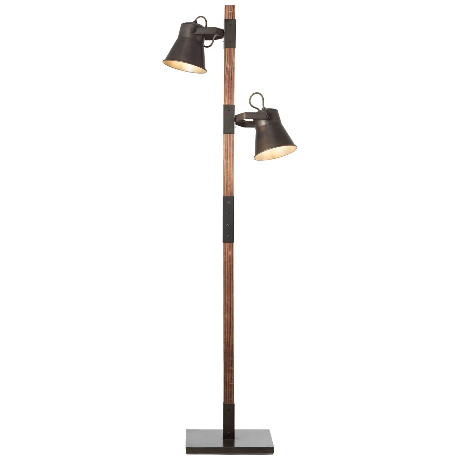 Lámpara de pie Plow, 2 focos, negro/madera oscuro