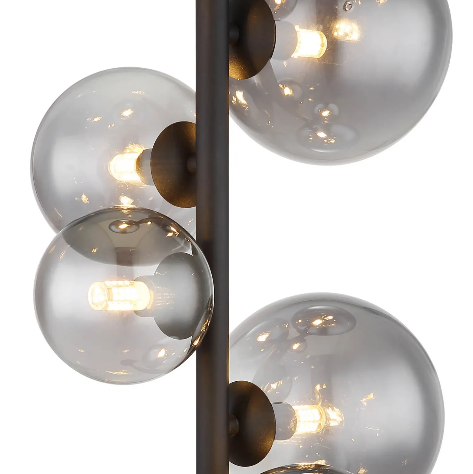 Lámpara de pie Riha, altura 155 cm, negro/color humo, 6 luces.
