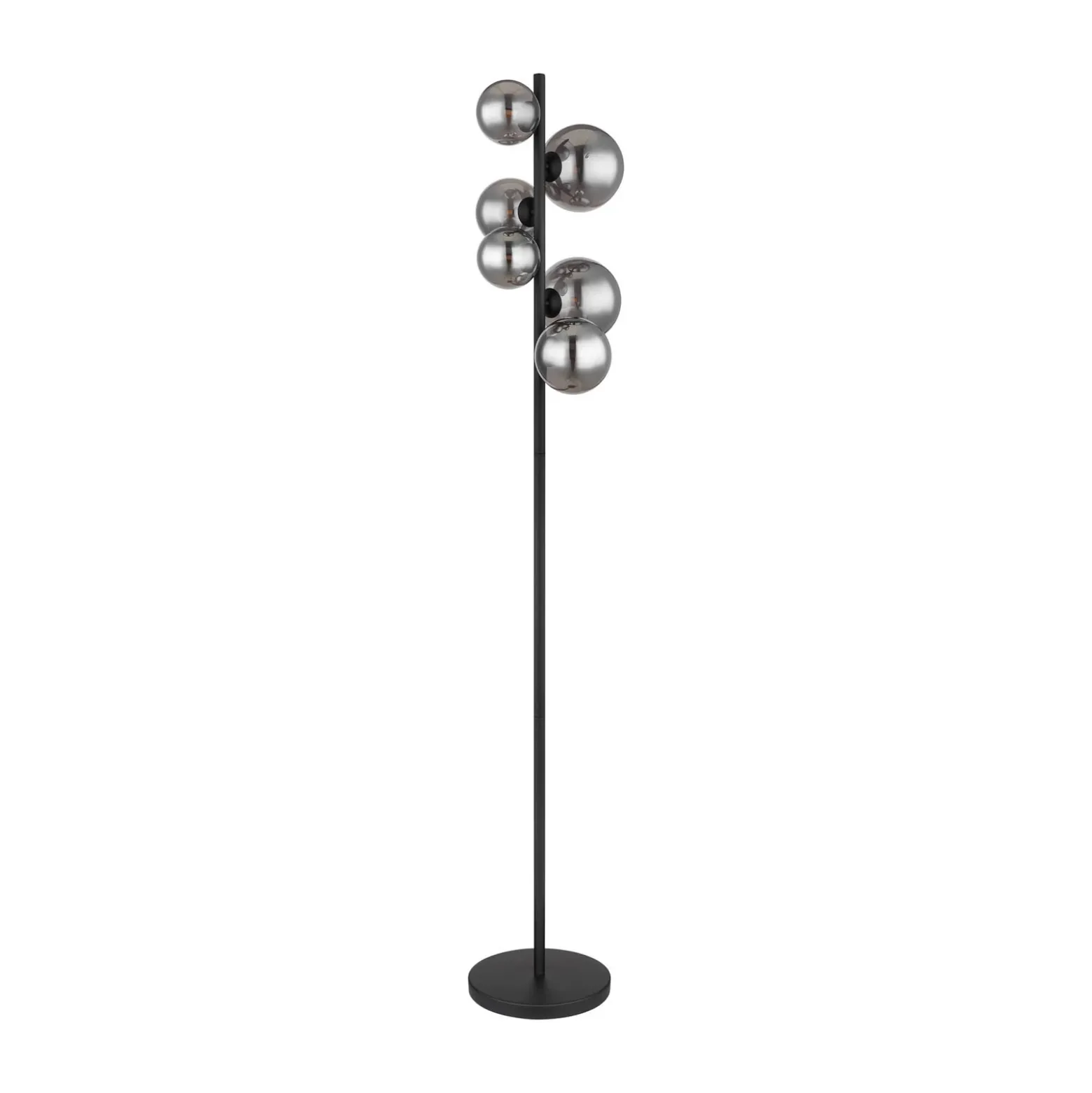 Lámpara de pie Riha, altura 155 cm, negro/color humo, 6 luces.