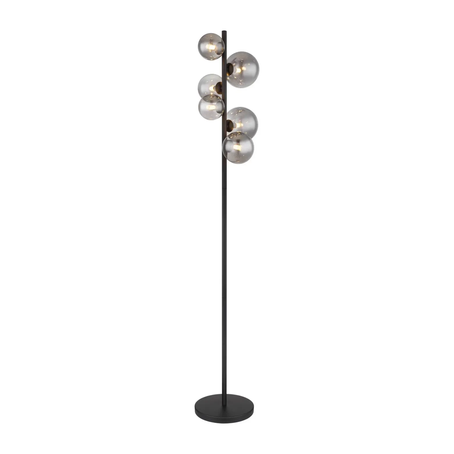 Lámpara de pie Riha, altura 155 cm, negro/color humo, 6 luces.