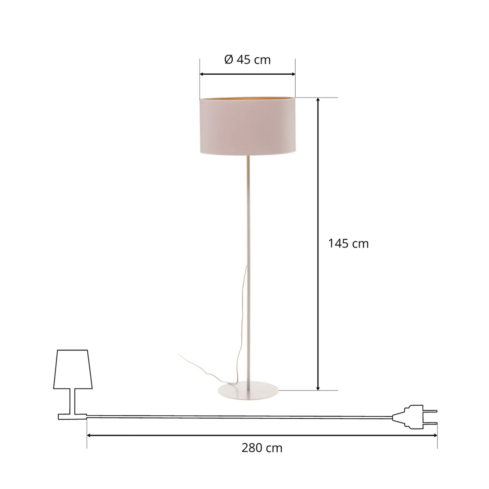 Lámpara de pie Roller, blanco/dorado, altura 145 cm
