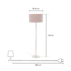 Lámpara de pie Roller, blanco/dorado, altura 145 cm