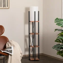 Lámpara de pie Shelf, negro/cobre, tela, altura 130 cm, E27