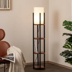 Lámpara de pie Shelf, negro/cobre, tela, altura 130 cm, E27