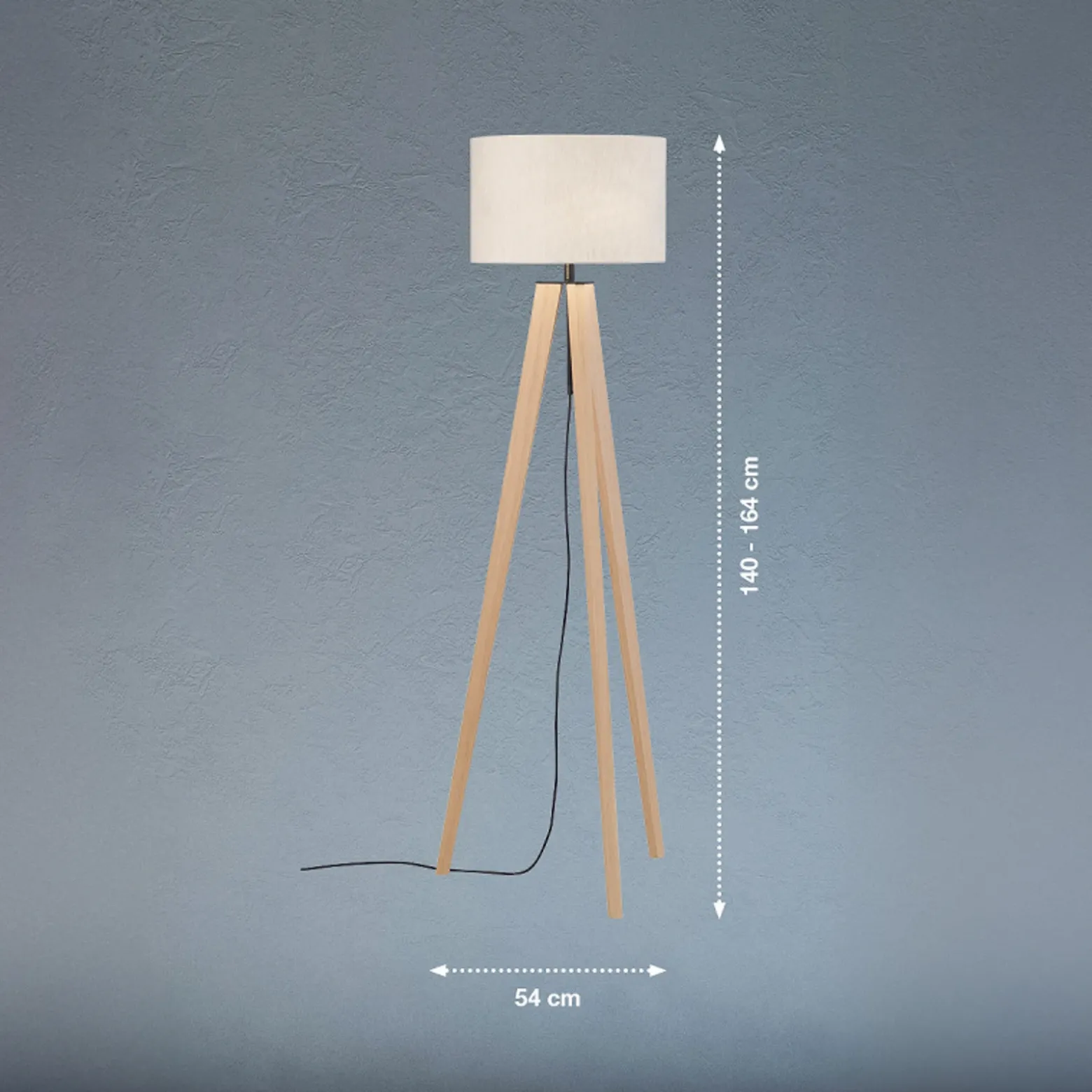 Lámpara de pie SHINE-WOOD, arena/negro/roble Altura 164 cm 3 x E27