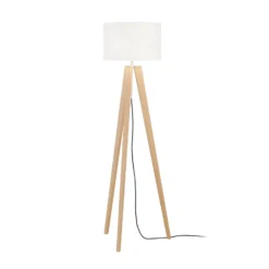 Lámpara de pie SHINE-WOOD, blanco/níquel/roble, altura 164 cm, 3 x E27